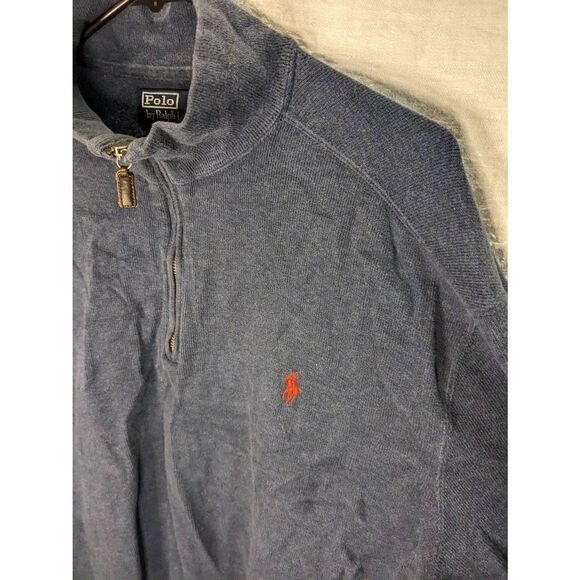 Polo by Ralph Lauren Quarter Zip 100% Cotton Pullover Sweater Navy L Large Mens - Picture 1 of 7